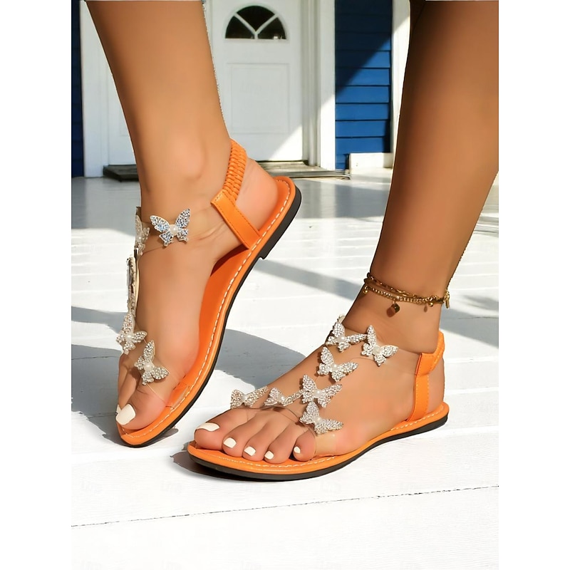 Women's Clear Strap Sandals with Rhinestone Butterfly Embellishments – Fairy - Style Summer Footwear for Casual Outings & Parties3