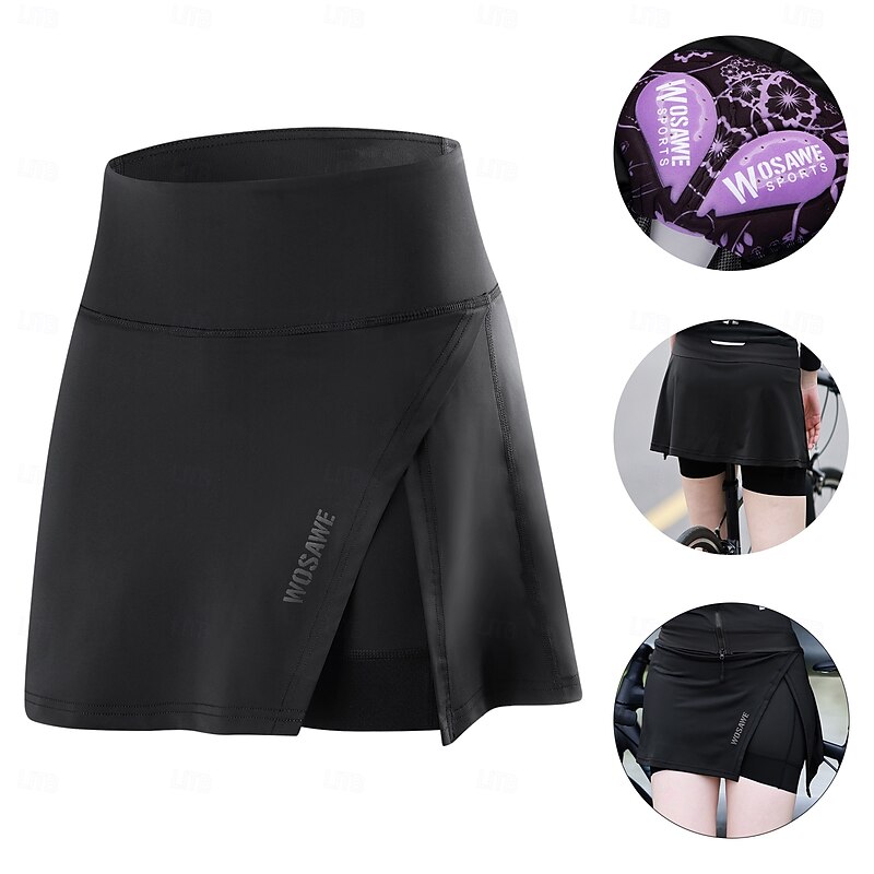 WOSAWE Women's Solid Color Cycling Skort Skirt Bike Skirt Padded Shorts / Chamois Relaxed Fit Road Bike Cycling Sports Reflective Strips Sweat-Wicking Black Clothing Apparel Bike Wear2