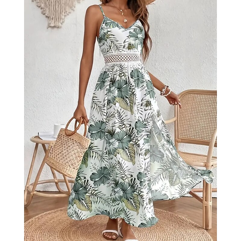 Women's Midi Dress Floral Dress Summer Dress Slip Dress Print Dress Fashion Classic Modern Vacation Daily Holiday Regular Fit Flower Sleeveless Straps Red Blue Green Summer3