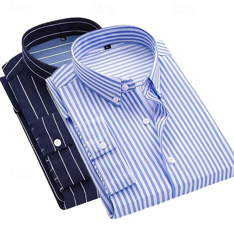 Men's Dress Shirt Button Down Shirt Striped Shirt Collared Shirt Striped Formal Wedding White+Red White+light blue Navy Blue+Black Navy Blue+Red Long Sleeve All Seasons Clothing Apparel Multi-pack2