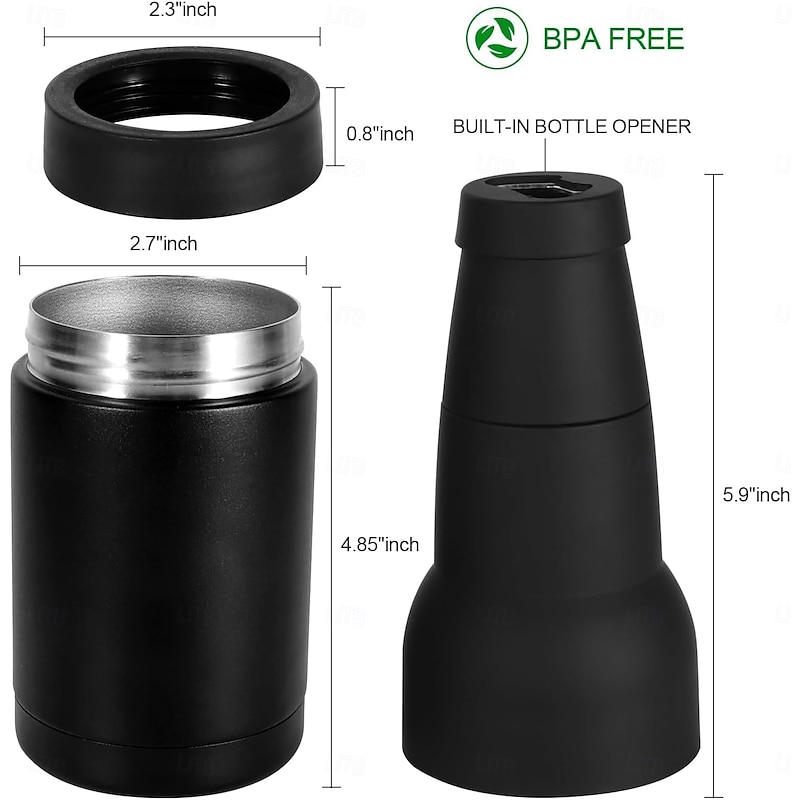 Beer Bottle and Can Cooler, Vacuum Insulated Stainless Steel Beer Holder with Opener, Fits Slim Cans and Bottles, Double Walled Drink Cooler Gift for Men, Midnight Black4