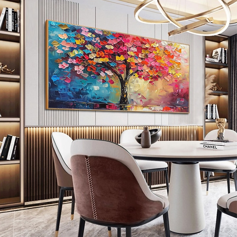 Handmade Original Colorful Tree Oil Painting On Canvas Abstract Tree Scenery Wall Art for Home Decor With Stretched Frame Without Inner Frame Painting3