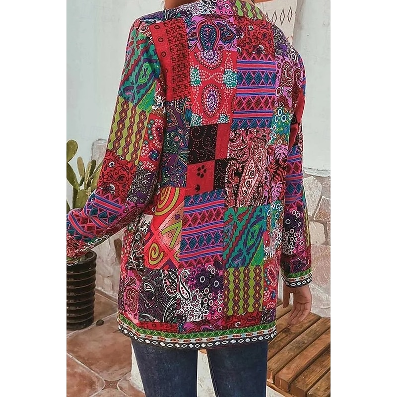 Women's Jacket Dailywear Square Neck Print Floral Casual / Daily Elegant Regular Fit Outerwear Long Sleeve Spring Red S2