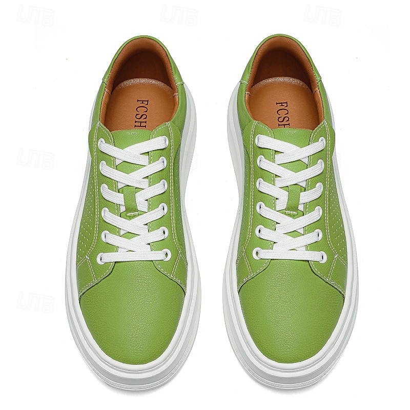 Men's Green Faux Leather Low-Top Sneakers, Stylish Perforated Design with Lace-Up Closure, Great for Street Style, Urban Casual and Spring Outfits4