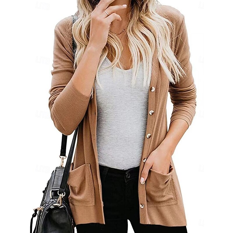 Women's Casual Jacket Breathable Comfortable Buttons Pocket Casual Plain Vacation Street Casual Daily Wear Single Breasted Regular V Neck Regular Fit Long Sleeve Outerwear White Pink Khaki Summer