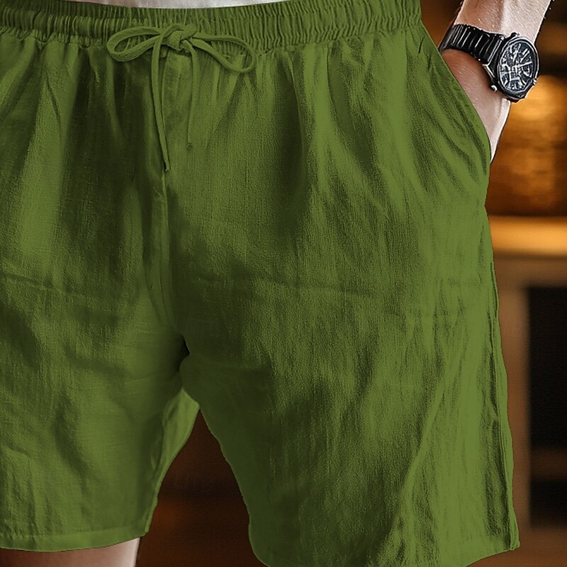 Men's Shorts Summer Shorts Beach Shorts Baggy Shorts Elastic Waist Drawstring Straight Leg Plain Comfort Breathable Knee Length Outdoor Casual Daily Vacation Ethnic Style Black White Inelastic3