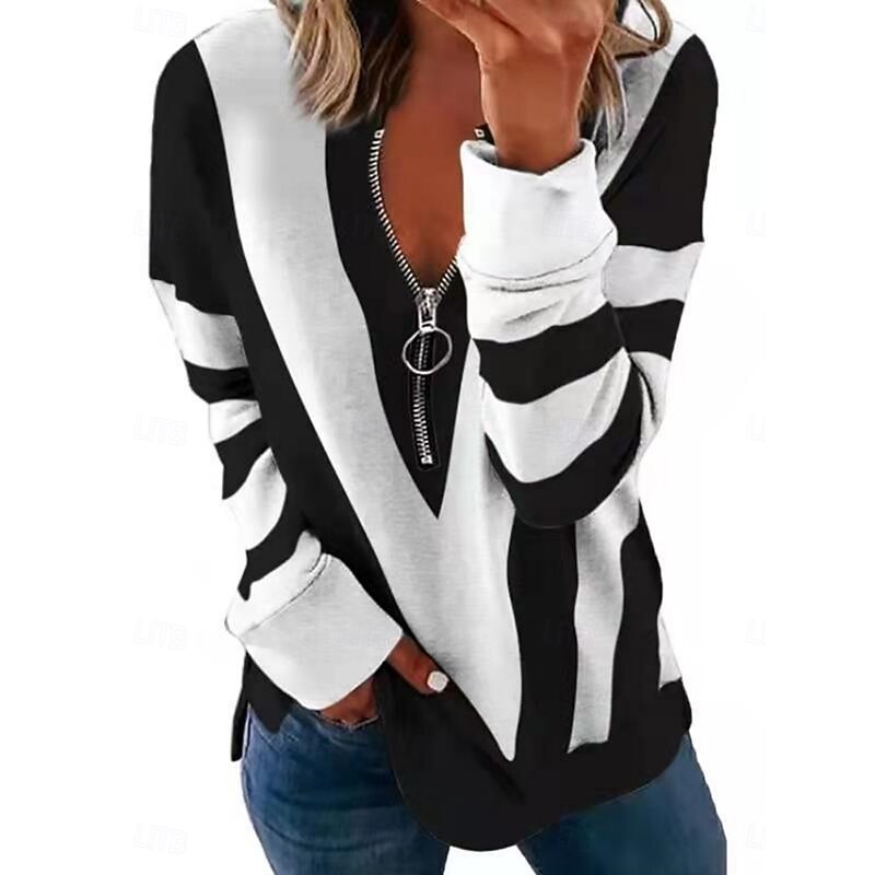 Women's Quarter Zipper Sweater Pullover Geometric Casual Long Sleeve Crew Neck Regular Tops Street Dailywear Casual Print Black White Red Blue Gray Fall Winter4