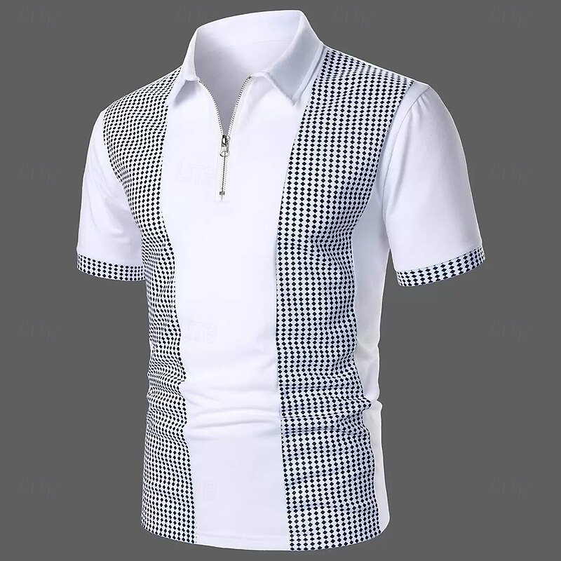 Men's Graphic Zip Polo Short Sleeve Polo Collar Modern Casual / Sporty Sports & Outdoor Athleisure Casual Daily Zipper 3D Print Summer White