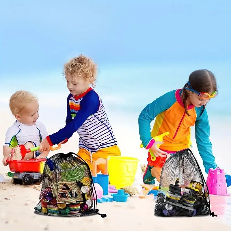 6 Pack Durable Nylon Mesh Drawstring Bags, Leak-Resistant Polyester Closure, Multipurpose Storage for Groceries, Sports Gear, Kids Toys, Snacks, Beach, Camping & Travel Laundry3