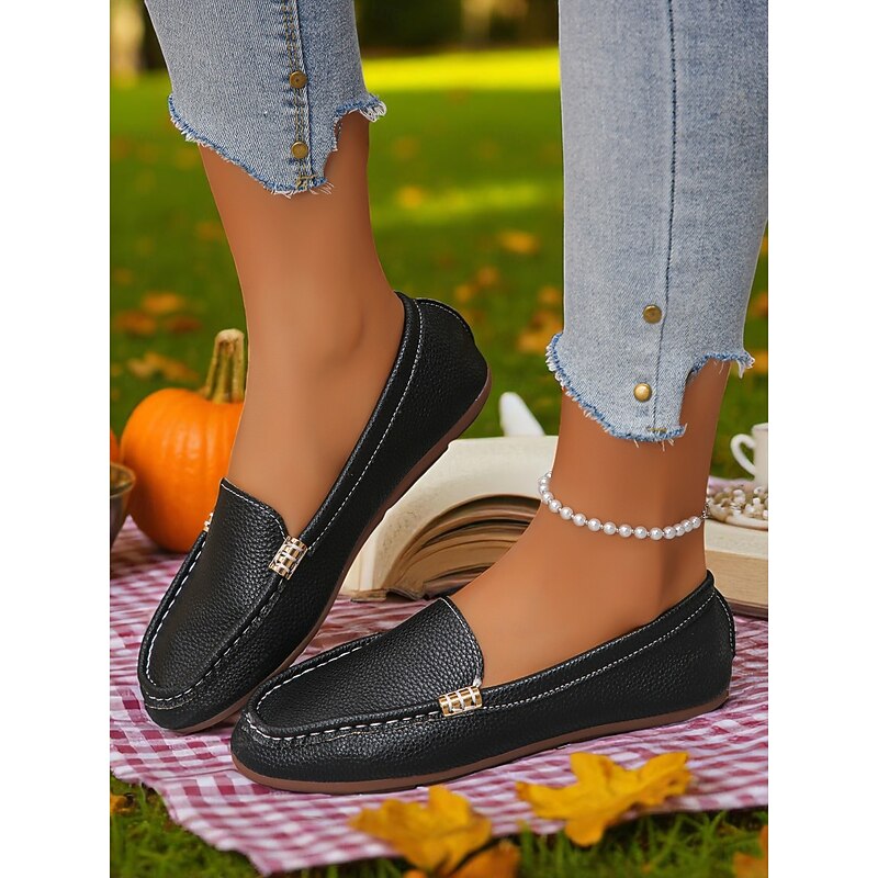 Women's Black Flexible Moccasin Flats – Soft Foldable Casual Driving Shoes for Fall Picnics, Garden Parties & Travel3