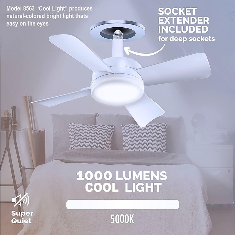 Socket Breeze Modern Ceiling Fans with LED Lights 15 LED E26/E27 Screw Base Mini Light Socket Fan with Cord for Bedroom Living Room Kitchen Balcony2