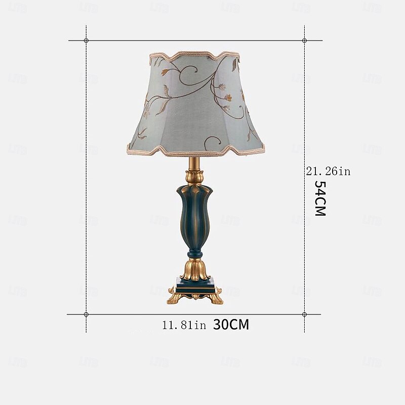 Bedside Lamps Table Lamp Traditional for Living Room 21.26'' Retro Bedroom Lamp Resin with Gray Green Lampshade for Bedside Table Nightlamps2
