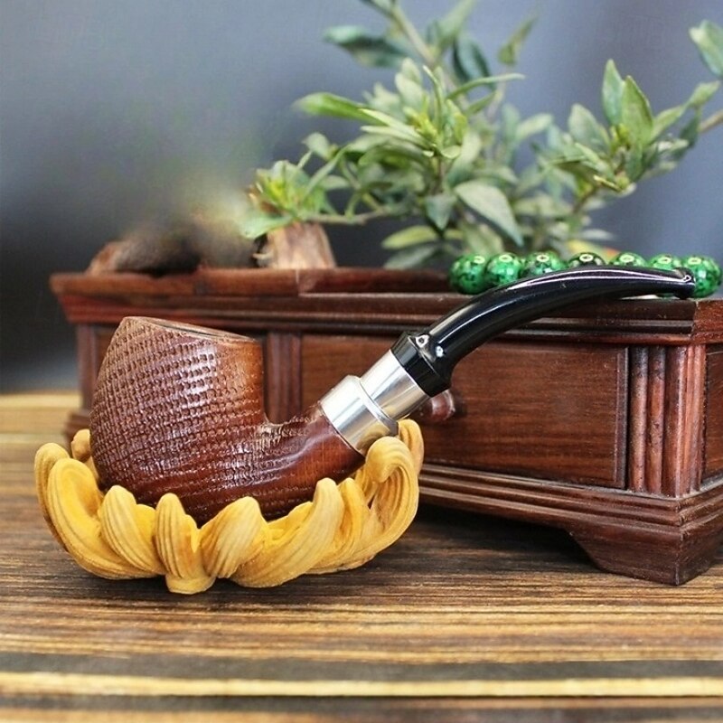 Wooden Tobacco Pipe with 9mm Filter - Elegant Handmade Pipe with Stand and Felt Bag, Classic Design for Enthusiasts and Collectors