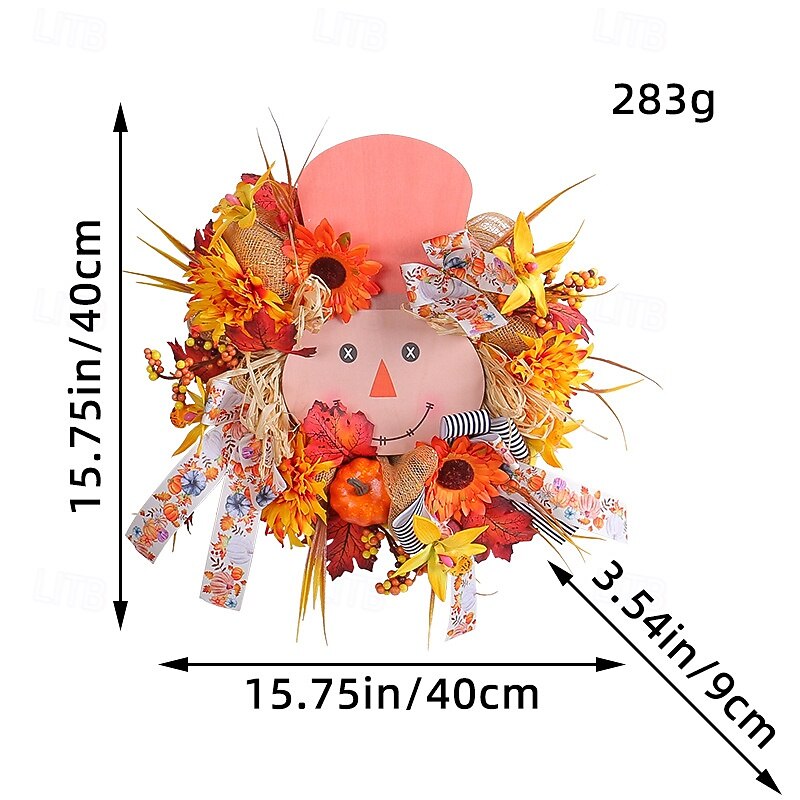 Fall Wreath for Front Door Thanksgiving Autumn Farmhouse Indoor Outdoor Decoration, Rustic Harvest Wooden Sign and Pumpkin Floral Wreath, Halloween Party Door Hanging Decor2