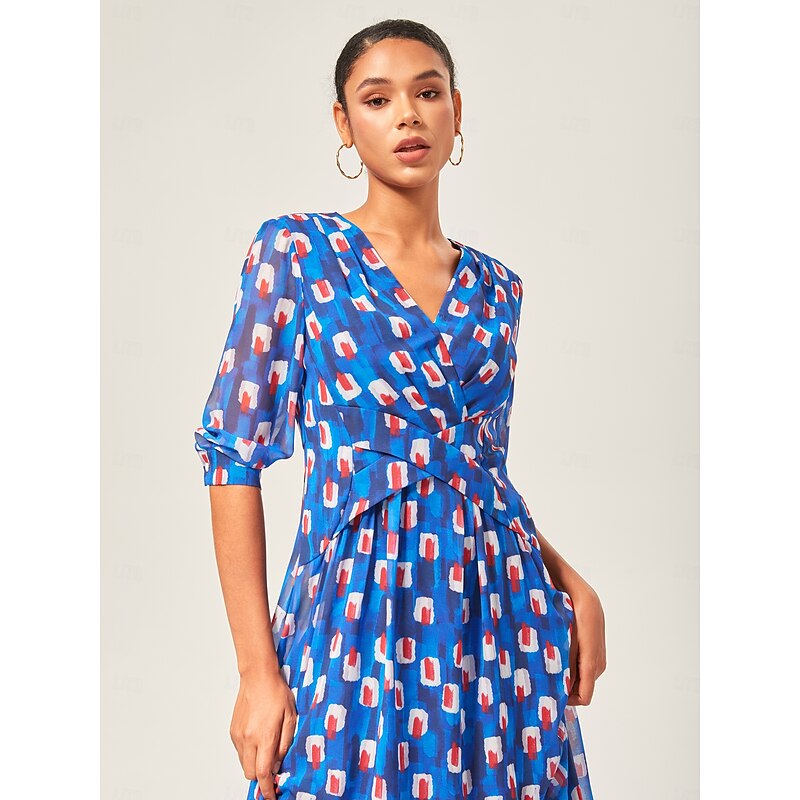 Geometric Color-Block Chiffon Maxi Dress2