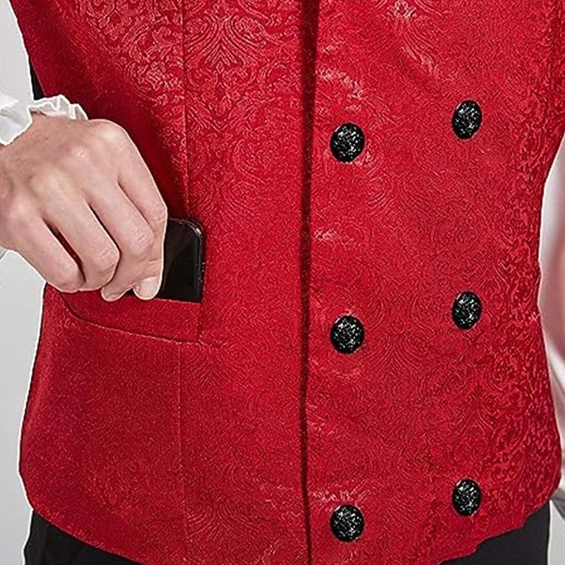 Men's Vest Waistcoat Gilet Vacation Party Business Fashion Casual Spring Fall Buttons Polyester Comfortable Solid Color Double Breasted Lapel Regular Fit Black White Red Vest2