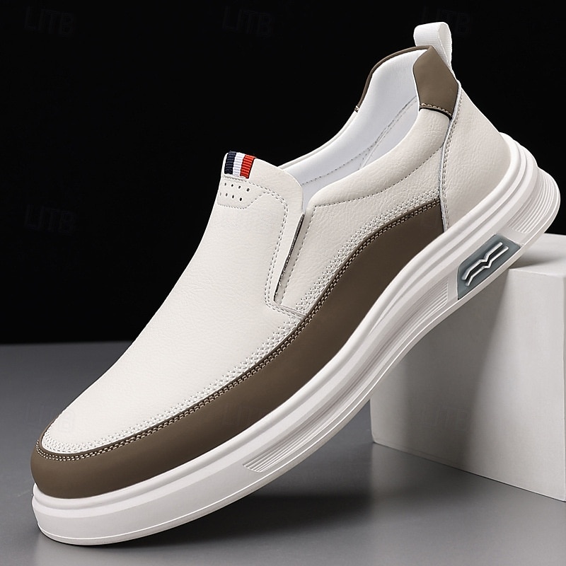 Men's White Slip-On Sneakers with Brown Accent and Comfortable Rubber Sole – Casual Footwear for Everyday Wear and Weekend Outings2