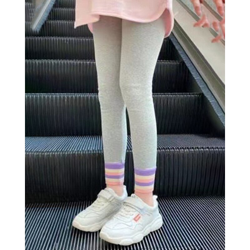 Kids Girls' Leggings Solid Color Streetwear Outdoor 4-12 Years Fall Black Light Grey Gray2
