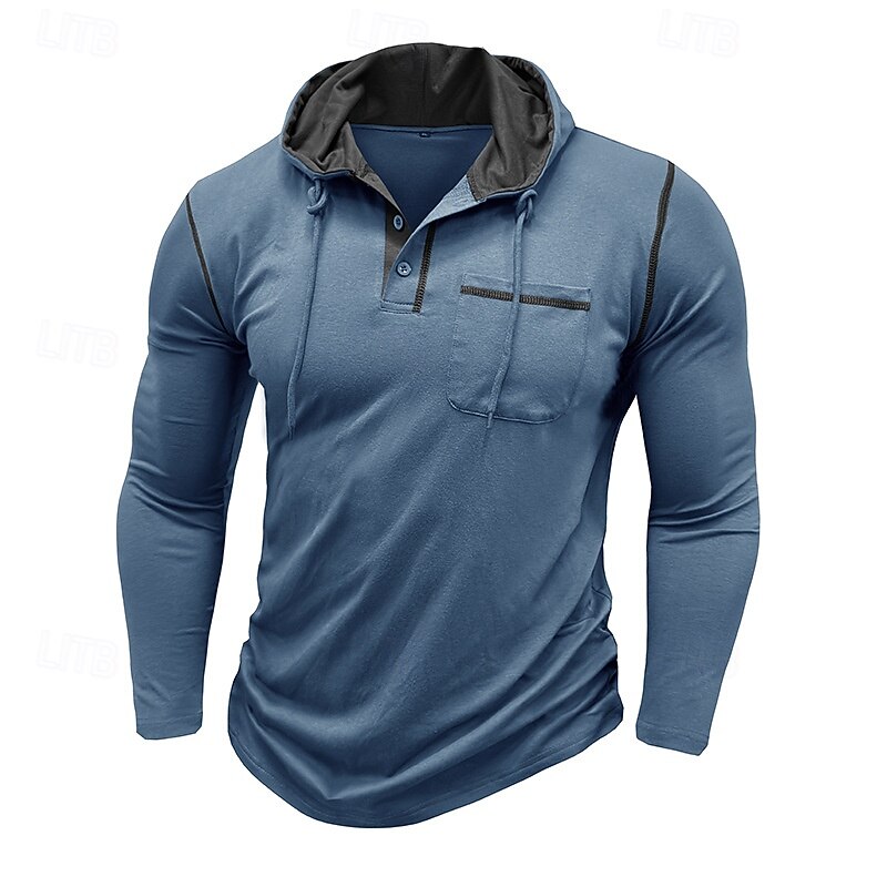 Men's Tee Top Long Sleeve Shirt Long Sleeve Hooded Summer All Seasons Solid Color Daily Casual Street Style Hooded Outdoor Street Causal Light Blue White Black Top Tee for Men