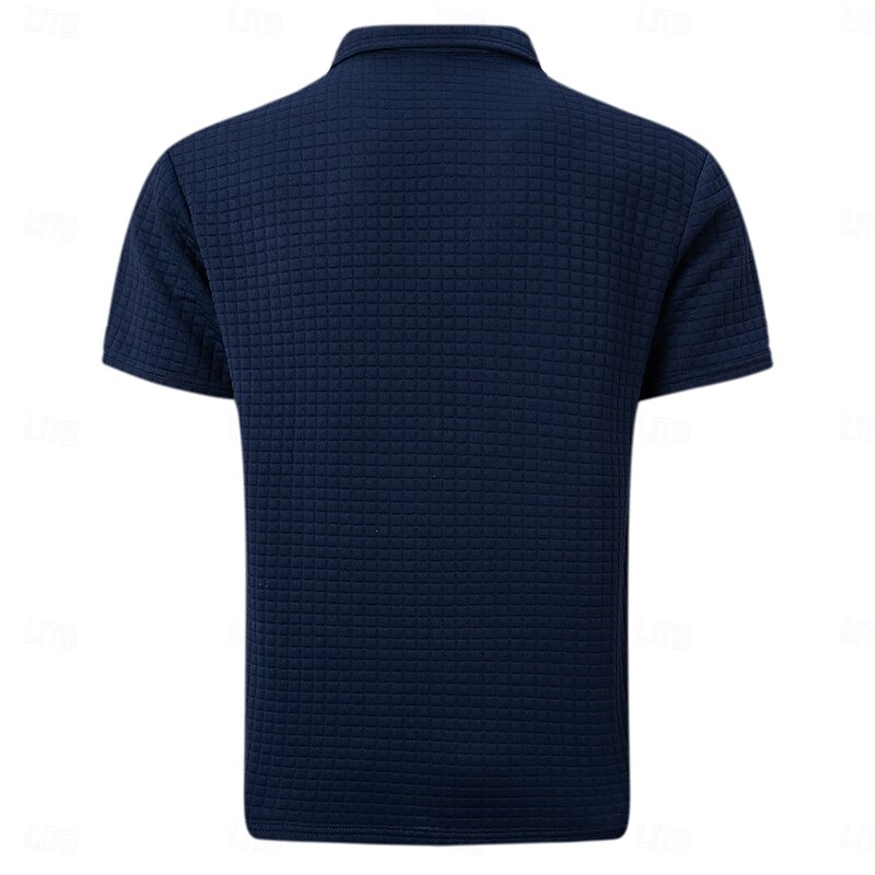 Men's Golf Shirt Waffle Knit Polo Shirt Business Casual Classic Short Sleeve Fashion Modern Solid Color Buttons Summer Spring Regular Fit Black White Light Gray Navy Blue Orange Dark Gray Golf Shirt3