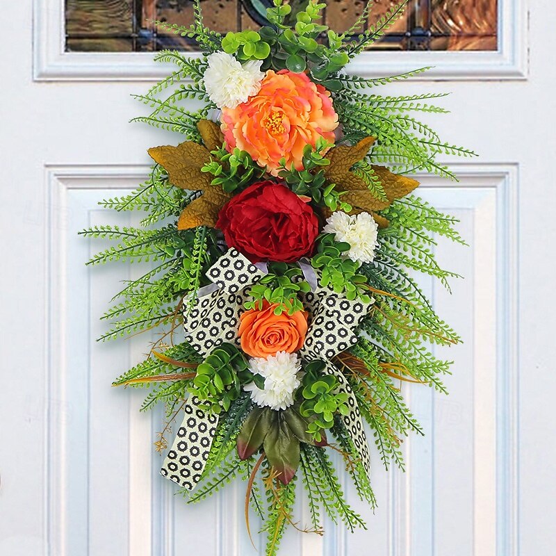 Fall Swag Wreath for Front Door Thanksgiving Autumn Harvest Indoor Outdoor Decoration, Leopard Print Artificial Plant Wreath Rustic Fall Door Hanging Decor2