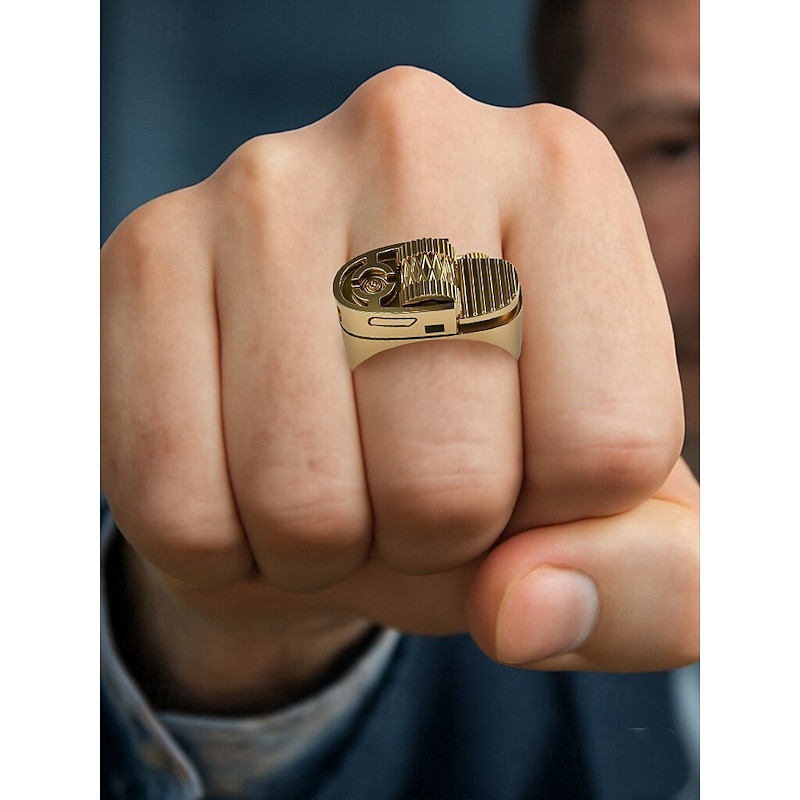 Men's Gold Alloy Lighter Ring - Bold mechanical design style, A stylish men's party nightclub gift accessory3
