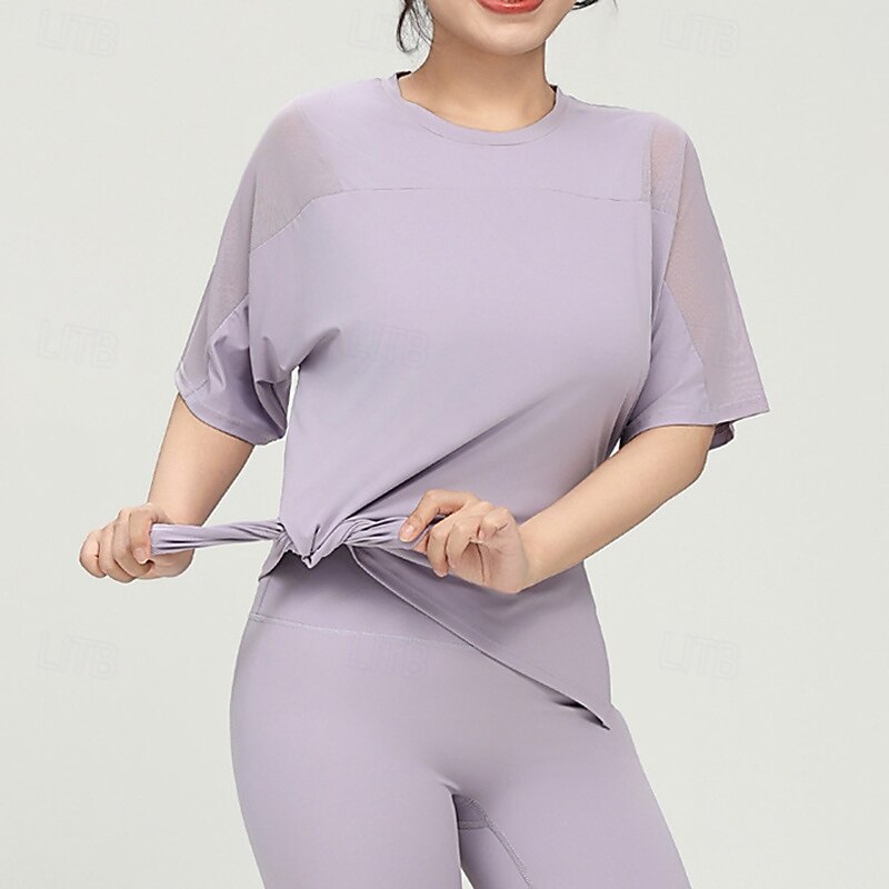 Women's Sports T-shirts Breathable Loose Short Sleeve Sports Solid Color Top For Gym Athletic Pilates Activewear