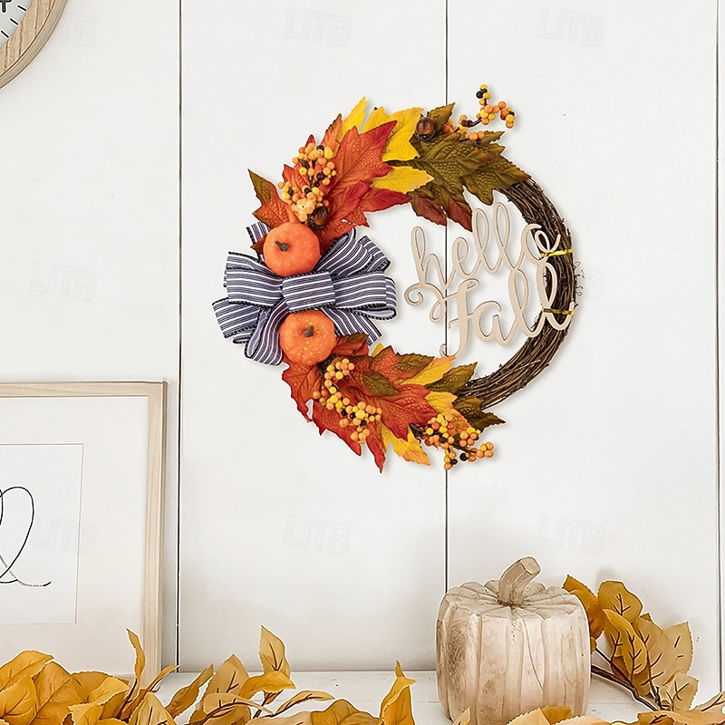 Fall Wreath for Front Door Thanksgiving Harvest Indoor Outdoor Decoration, Pumpkin and Letter Garland Wreath, Autumn Window Hanging Sign for Home Decor3