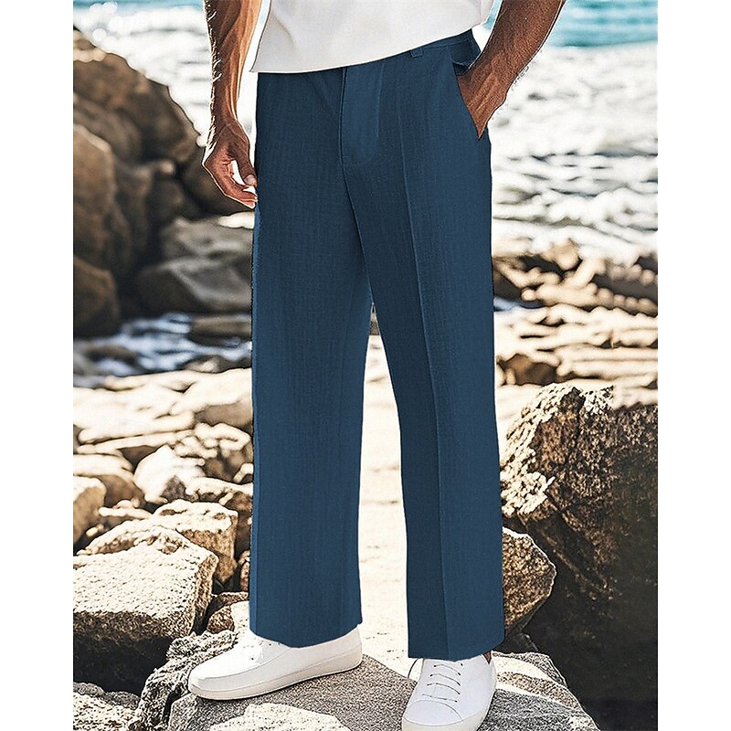 Men's Linen Pants Trousers Summer Pants Beach Pants Pocket Plain Comfort Breathable Vacation Daily Holiday Hawaiian Boho Black White2