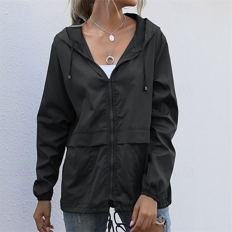 Women's Hiking Jacket Rain Jacket Raincoat Outdoor Waterproof Windproof Hiking Outfits Hiking Clothes Spring Autumn / Fall Top Cotton Camping / Hiking / Caving Running Solid Color Dark Grey Black2