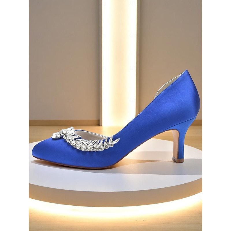 Women's Silver Round Toe Kitten Heels - Satin Low Heel Dress Shoes with Crystal Embellishment for Cocktail Parties and Formal Evenings4