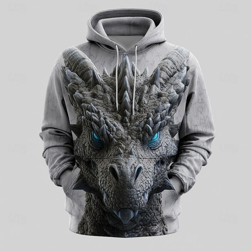 Men's Graphic Dragon Hoodies Sweatshirt Cool Party Long Sleeve Crew Neck Club Streetwear Red Blue Drawstring 3D Print Fall Winter Designer2