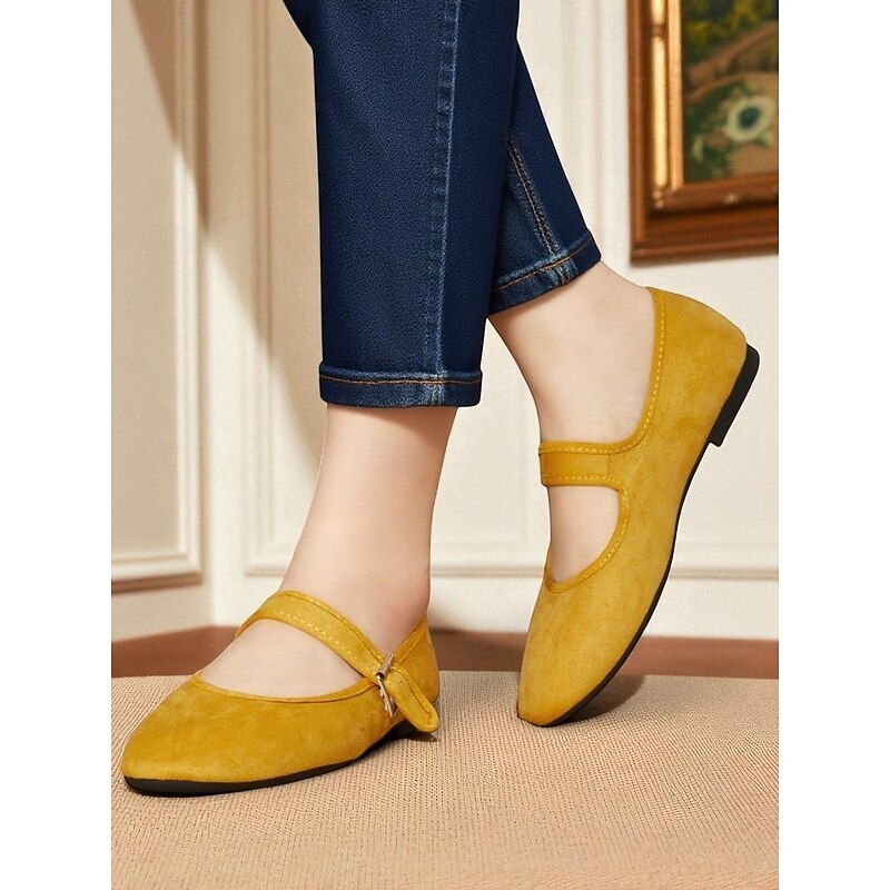 Women's Light Blue Suede Mary Jane Flats with Buckle Strap - Vintage-Inspired Comfortable Shoes for Casual Dates and Everyday Wear