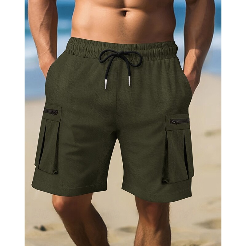 Men's Cargo Shorts Shorts Summer Shorts Drawstring Elastic Waist Multi Pocket Plain Comfort Wearable Knee Length Outdoor Sport Daily Fashion Casual Black Brown3