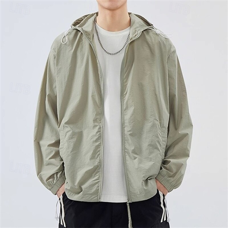 Men's Running Jacket Outdoor Jacket Full Zip Long Sleeve Outerwear Athletic Solid Colored Sun Protection Quick Dry Lightweight UV Cooling Tennis Golf Running Sportswear Activewear Dark Grey Light