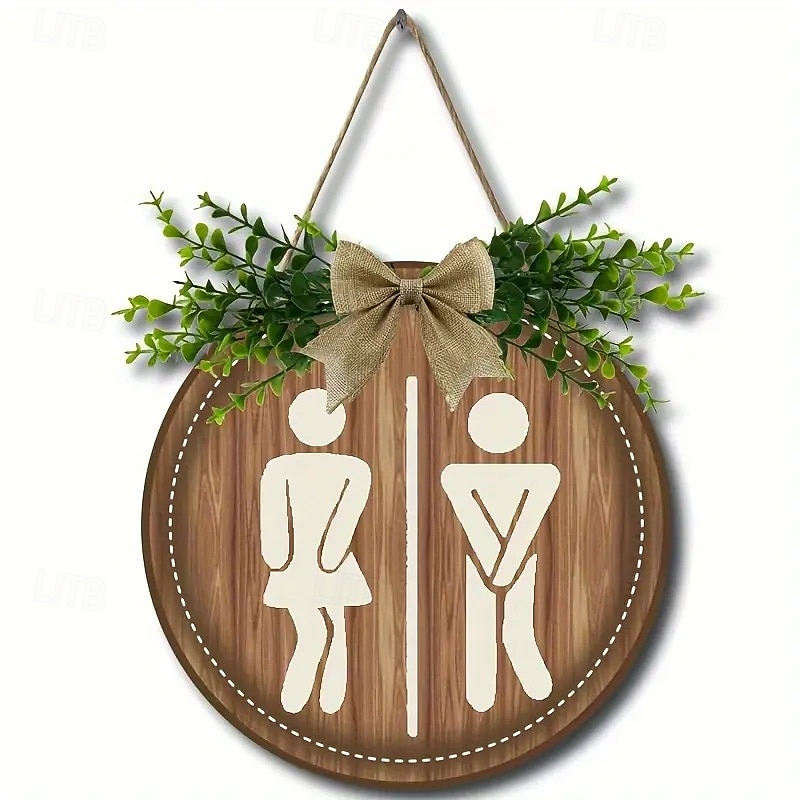 Wooden Bathroom Gender Door Sign, Rustic Restroom Wall Hanging Plaque, Farmhouse Toilet Decoration for Home or Business Use