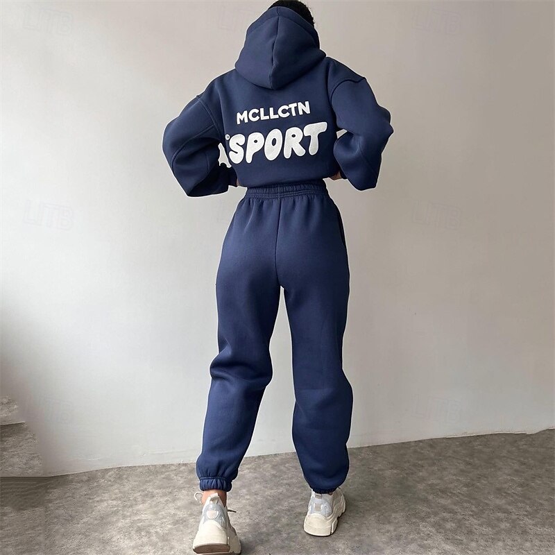 Women's Tracksuit Sweatpants Track Pants Pocket Baggy Letter & Number Hoodie Clothing Suit Fall Black Blue Gym Workout Sports Windproof Long Sleeve Sport Activewear Micro-elastic Regular Fit4