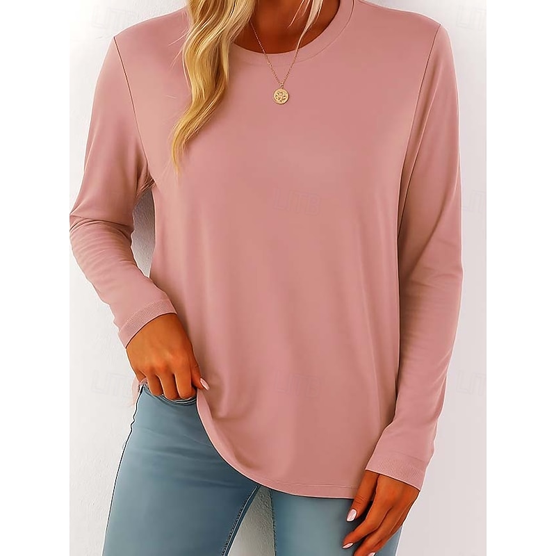 Women's 100% Cotton T Shirt Graphic Plain Vintage Stylish Classic Long Sleeve Crew Neck Round Neck Regular Tops Daily Pink Gray Spring, Fall, Winter,  Prefall