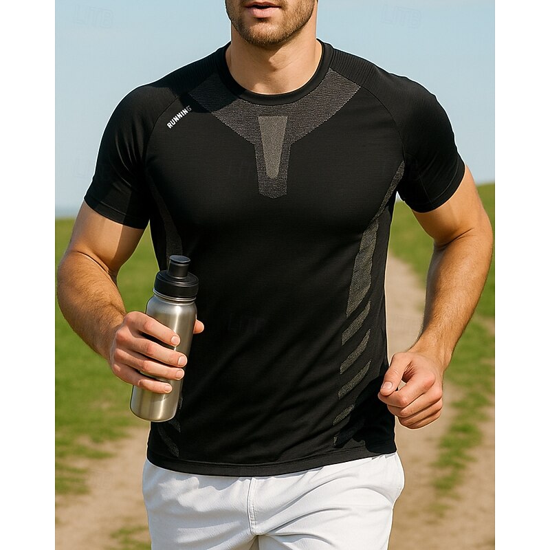 Men's Running T-Shirt Sports Top Slim Short Sleeve Tee Tshirt Color Block Quick Dry Lightweight Elastic Breathable Tennis Golf Running Sportswear Activewear Black White Navy Blue3