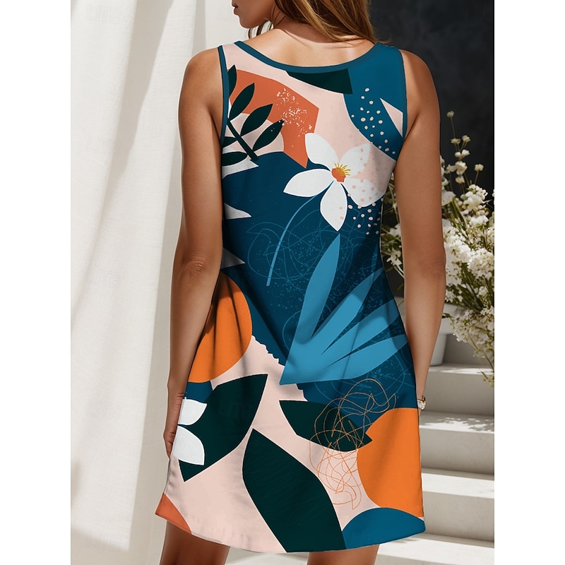 Women's Mini Dress T Shirt Dress Tee Dress Summer Dress Casual Daily Holiday Regular Fit Floral Graphic Geometric Sleeveless V Neck Yellow Red Blue Purple Summer2