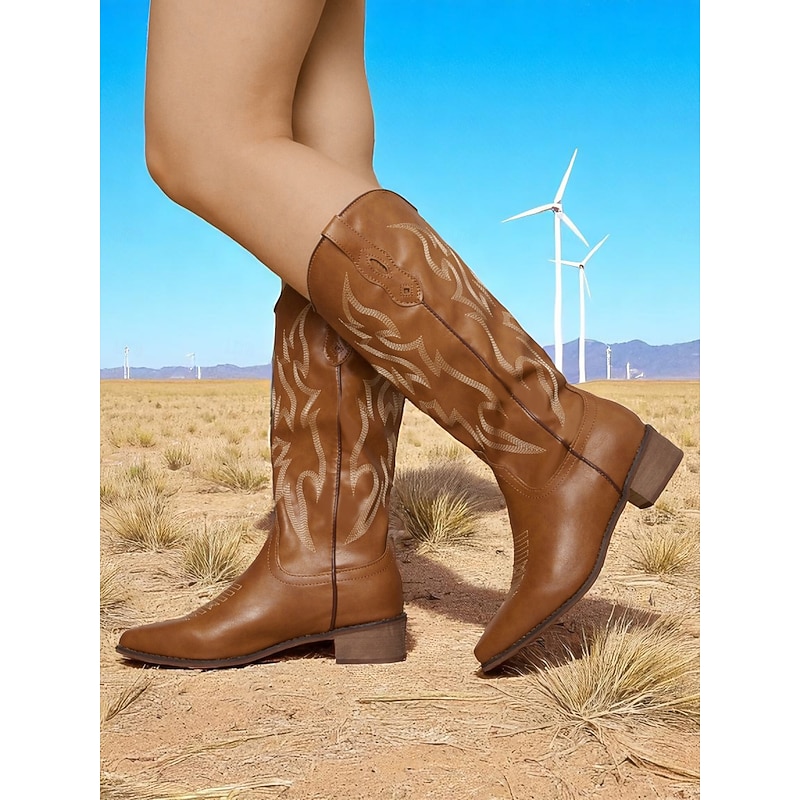 Women's Brown Western Cowboy Boots with Classic Embroidery – Vintage Mid-Calf Riding Boots for Ranch Life, Country Concerts, and Daily Outdoor Wear2