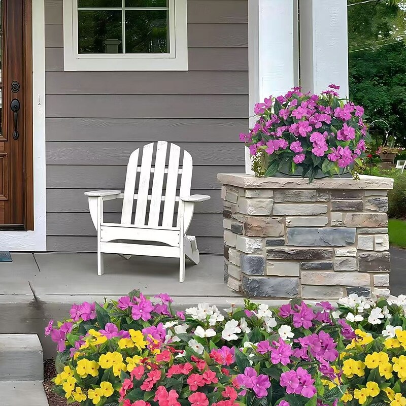 2PCS Artificial Impatiens Hanging Flowers for Indoor Outdoor Decor, Faux Flower Garland for Lawn, Garden, Balcony, and Patio Decoration2