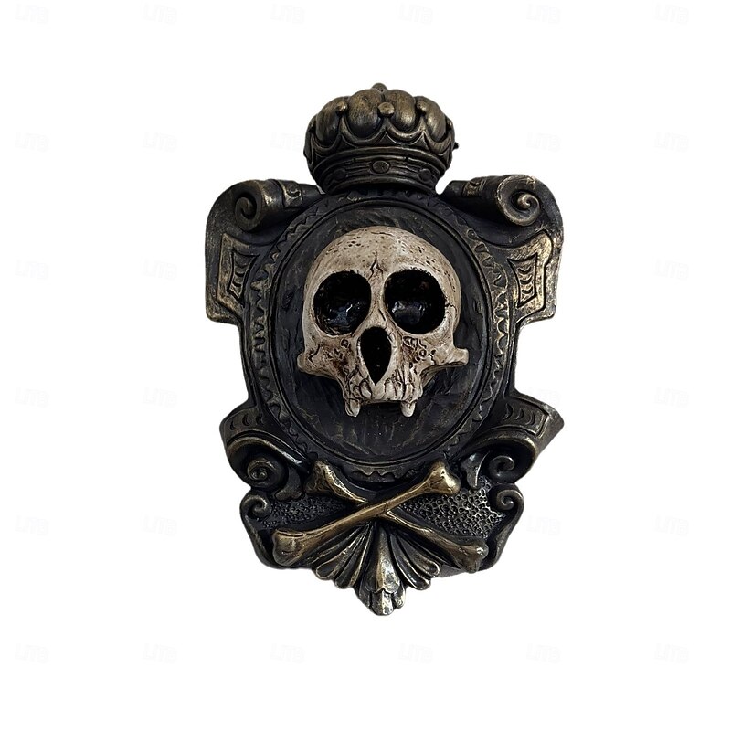 Halloween Skeleton Head Wall Hanging, Funny Resin Skull Sculpture Decor, Spooky Wall Ornament Gift for Haunted House or Party3