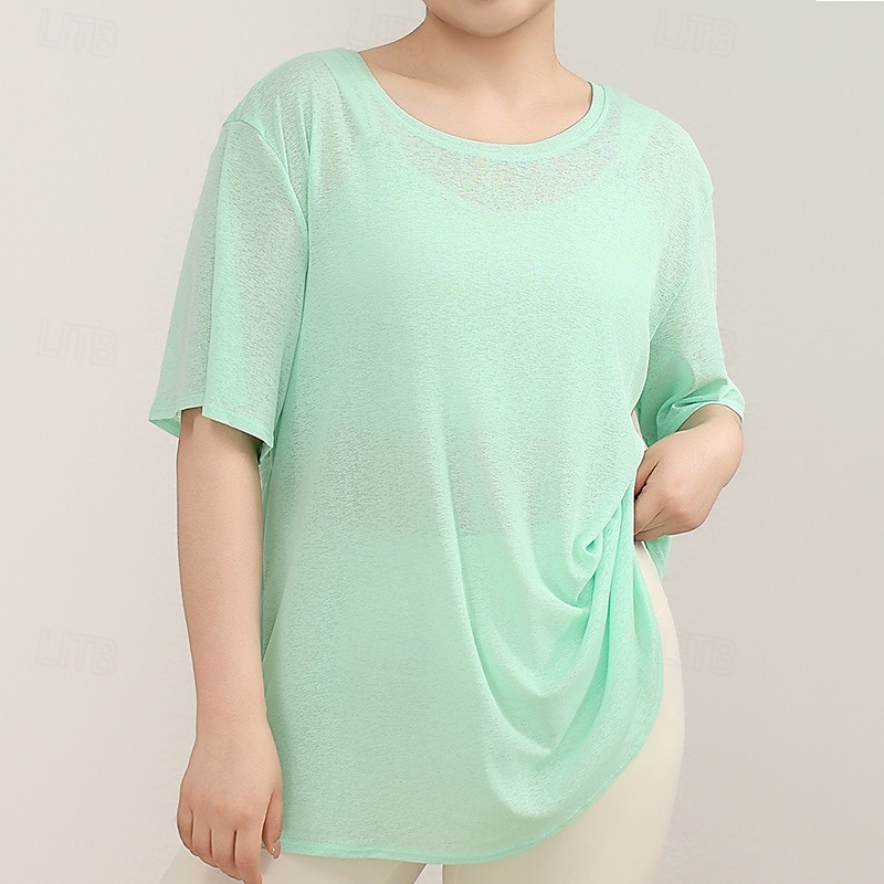 Women's Sports shirts Skin Friendly Softness Breathable Hollow Short Sleeve Sports Solid Color Top For Gym Pilates Zumba Loose Fit Activewear4