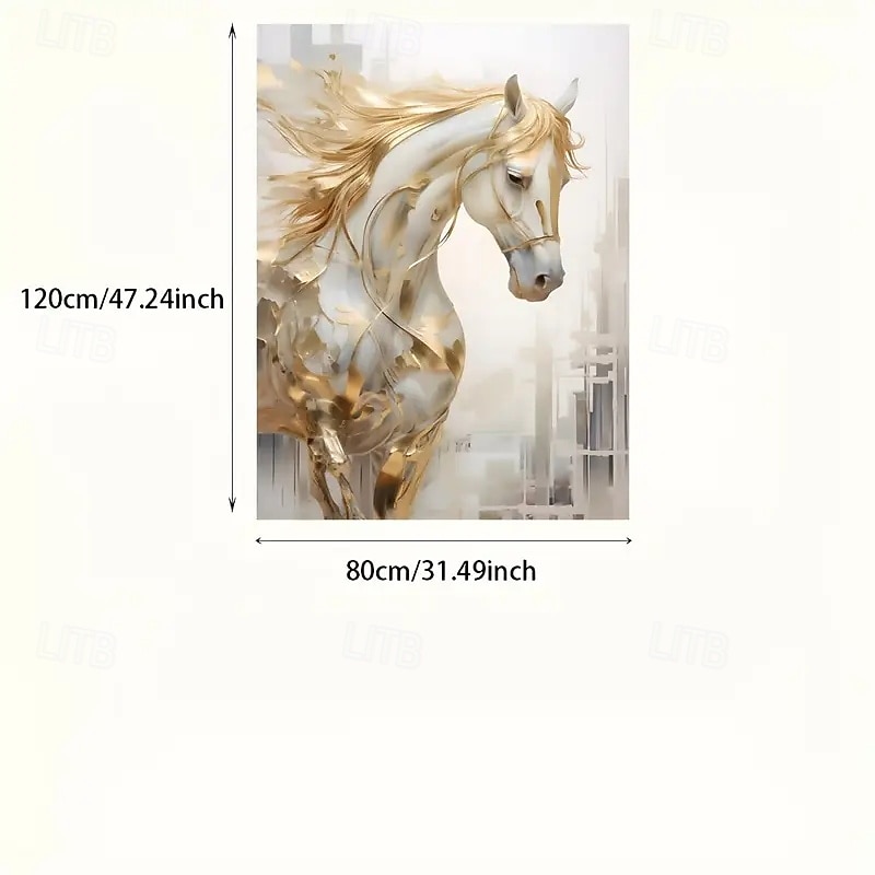 1pc Unframed Golden Horse Canvas Wall Art - Modern Vintage Decorative City Background White and Gold Abstract Painting for Living Room or Bedroom Western Style Decor4