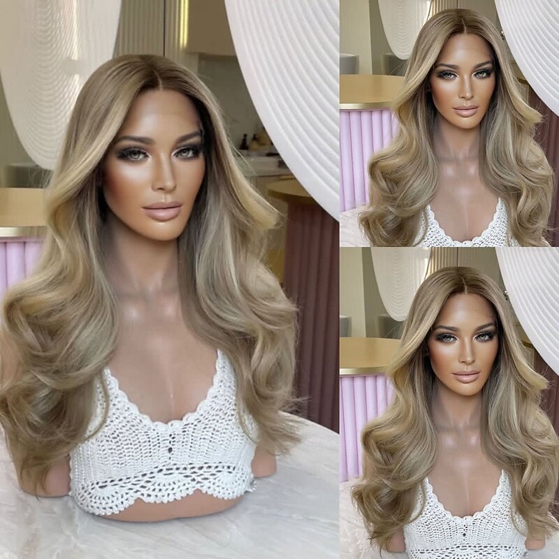Brazilian Remy Human Hair 5x5 Closure Glueless Wigs Wavy 13x4 Lace Front Wig  Wavy Blonde Highlighted Human Hair Wig with Baby Hair