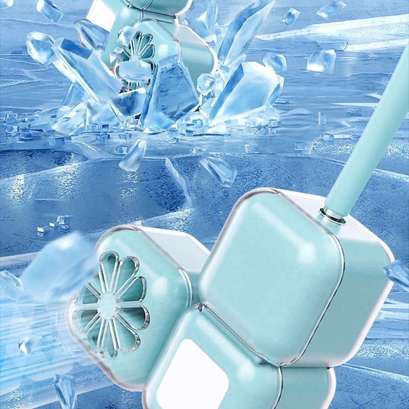 1 Pc new ice cube shaped fan with light hanging neck DIY detachable desktop handheld hanging neck three in one 180 degree rotation adjustable wind, long-lasting battery life2