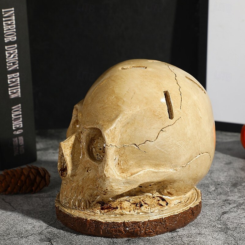 Halloween Realistic Skull Knife Holder Resin Figurine, Creative Skeleton Head Decoration Prop for Home and Kitchen Display4