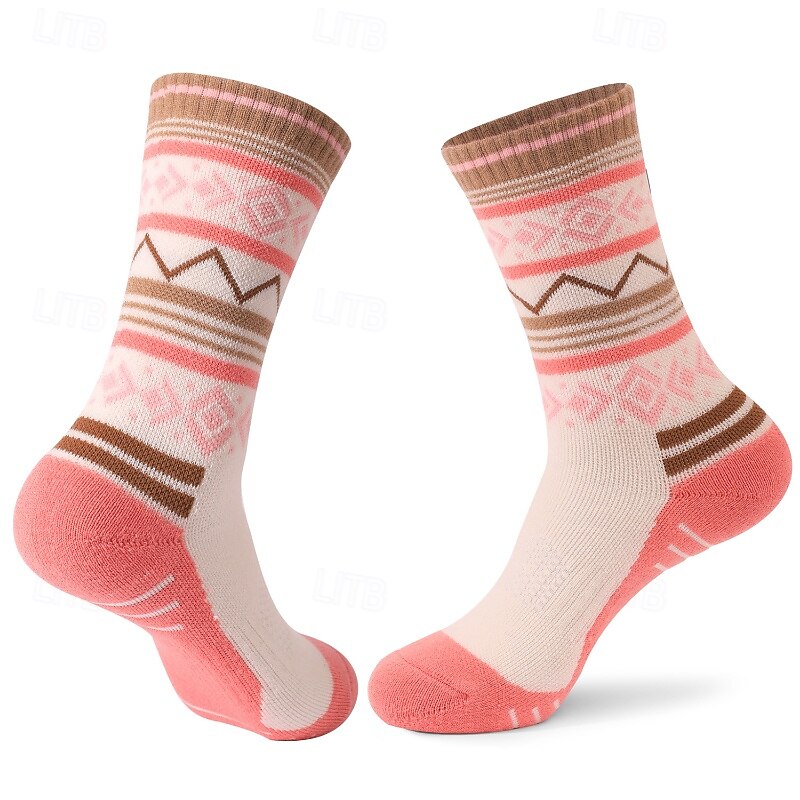 1 Pair Women's merino wool socks Hiking Socks Sports Socks Thermal Warm Breathable Anti Blister Sweat-Wicking Outdoor mid crew Patchwork Wool Pink Sky Blue Purple for Running