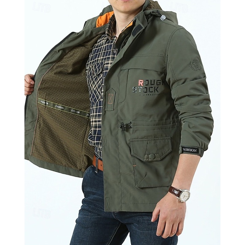 Men's Outdoor Jacket Hiking Jacket Outdoor Windproof Quick Dry Lightweight Hiking Outfits Hiking Clothes Winter Autumn / Fall Jacket Camping / Hiking / Caving Running Letter & Number Black Army Green3